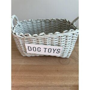 Wicker Dog Toy Storage Basket with Handles – White Wash Bin